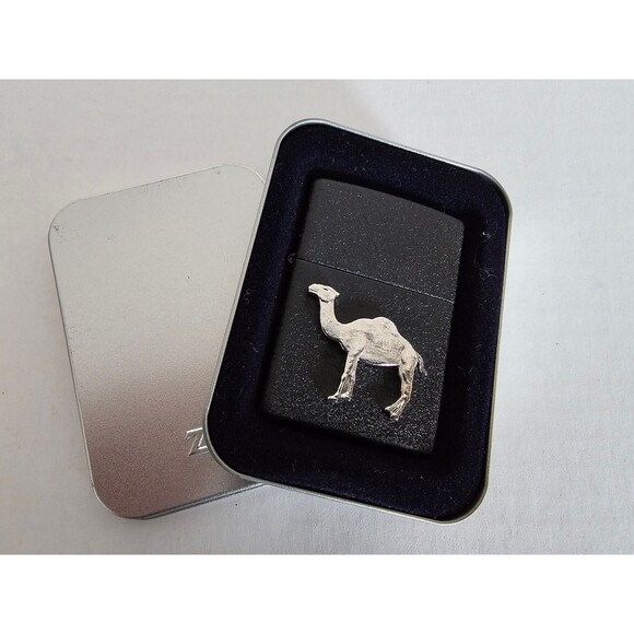 Zippo CAMEL Beast Black Crackle Lighter NEVER Fired In Tin